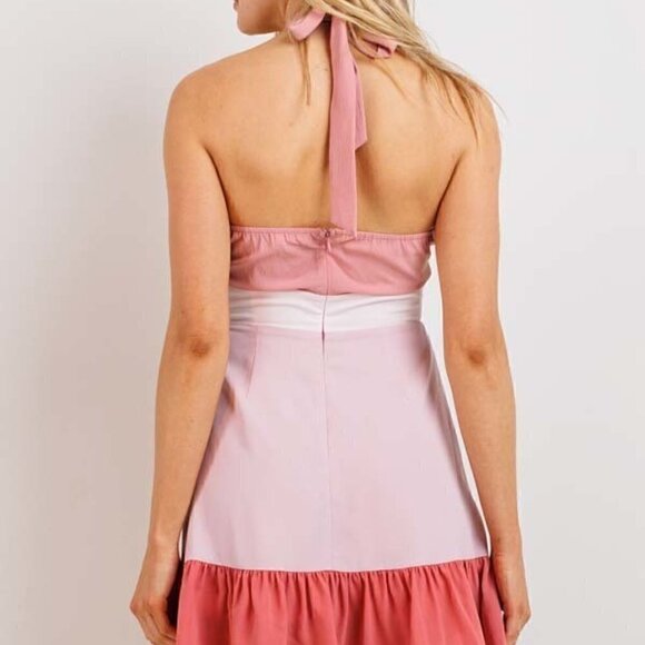 Colorblock Pink White Halter SunDress FINAL  PRICE - Picture 3 of 5